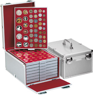Boxen-Koffer Aluminium GROSS inkl. 8 M�nzenboxen nach Wahl - zum Schlie�en ins Bild klicken
